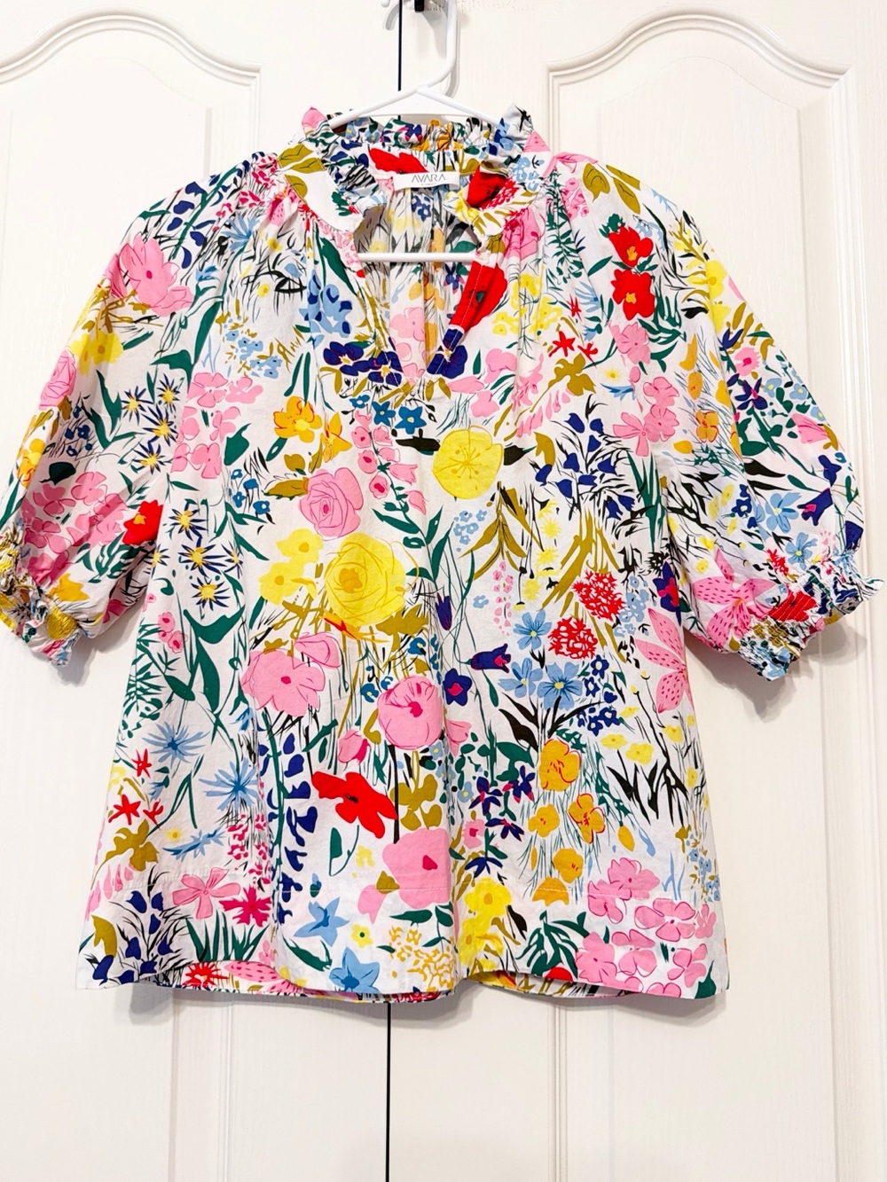 Avara Floral Ruffle Popover Top Size X-Small 100% Cotton